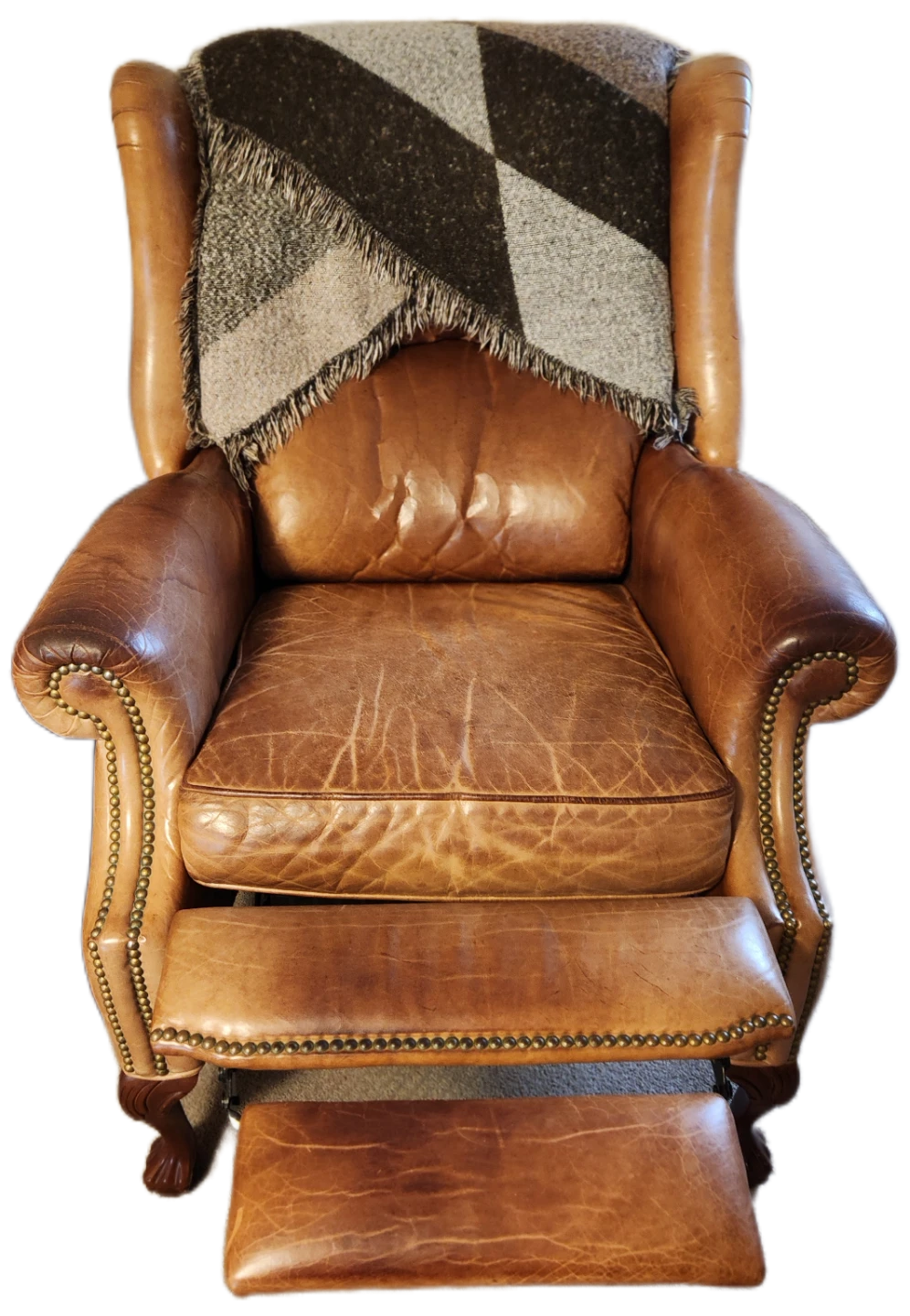 Leather Wingback Armchair - Brown - photo 4
