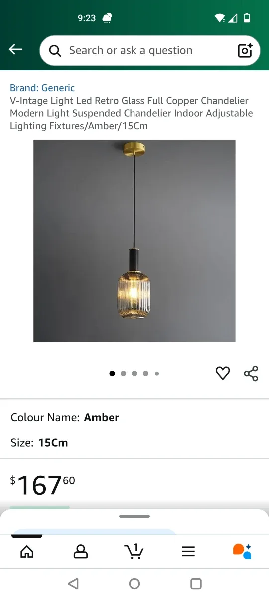 Modern Black Glass Pendant Light 15cm