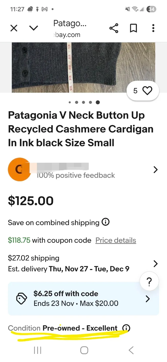 Patagonia Recycled Cashmere Cardigan - Size S image indicator(4)