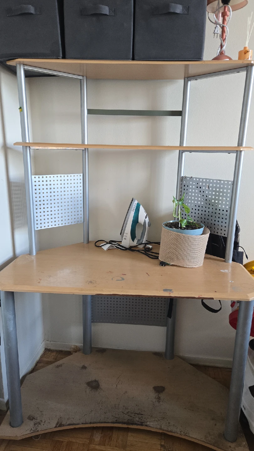 Corner Desk with Shelves wood and steel