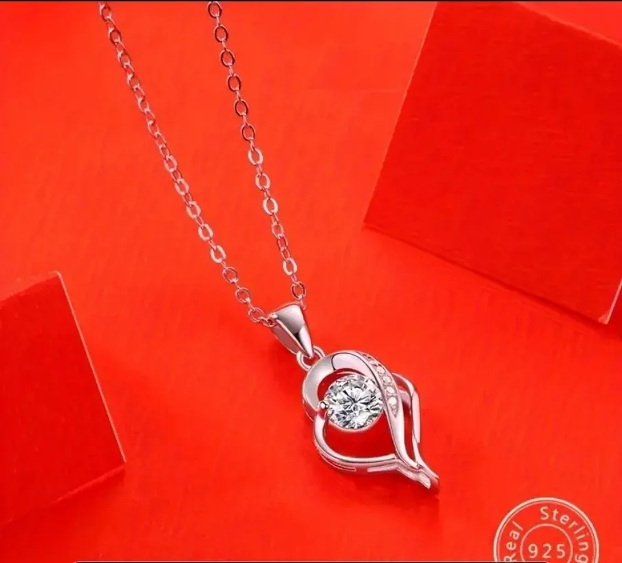 Sterling Silver 925 Rhodium Plating Heart Moissanite Necklace image indicator(2)