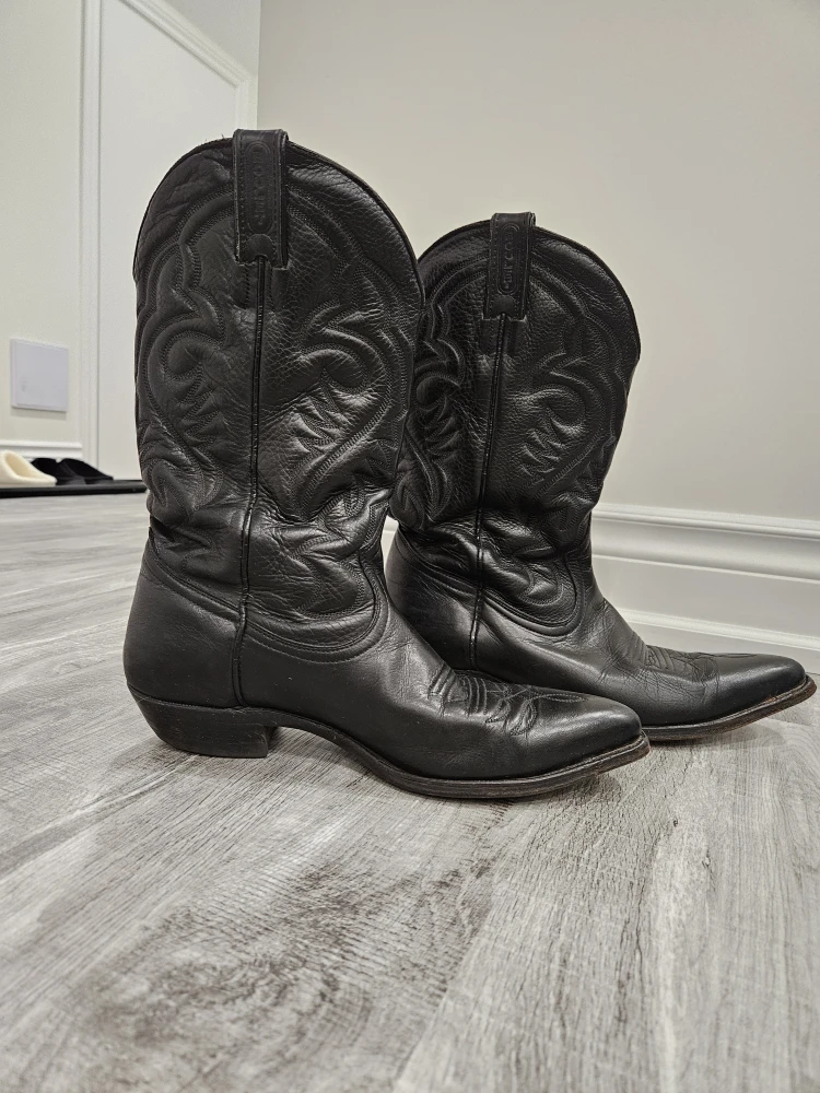 Men's Black Leather Cowboy Boots, Size 9.5