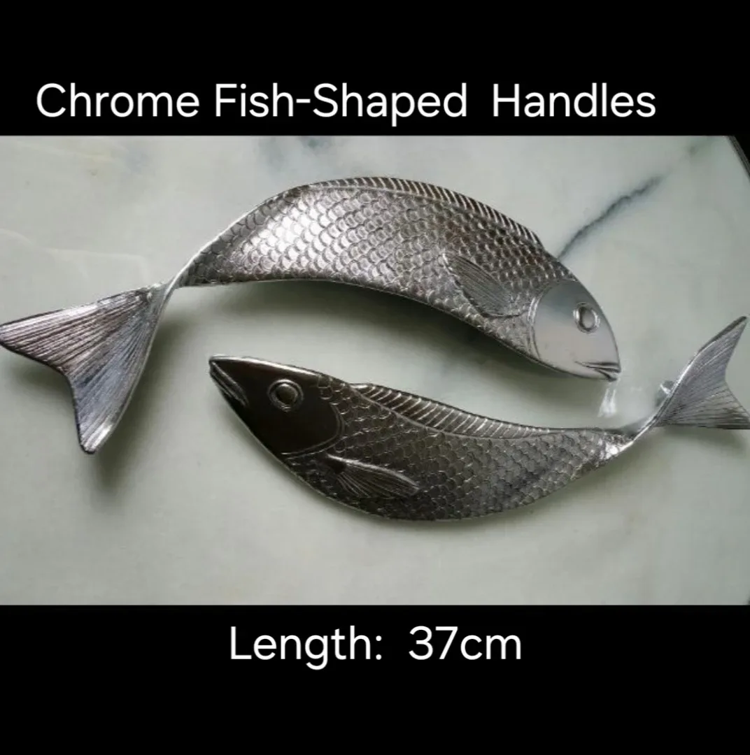 Chrome Fish-Shaped Door Handles - 37cm Length