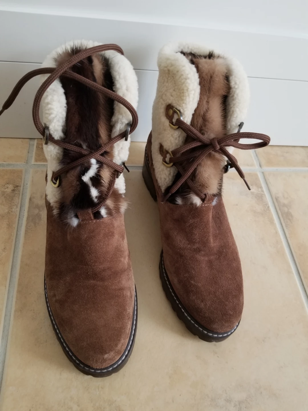 Brown Suede & Shearling Ankle Boots