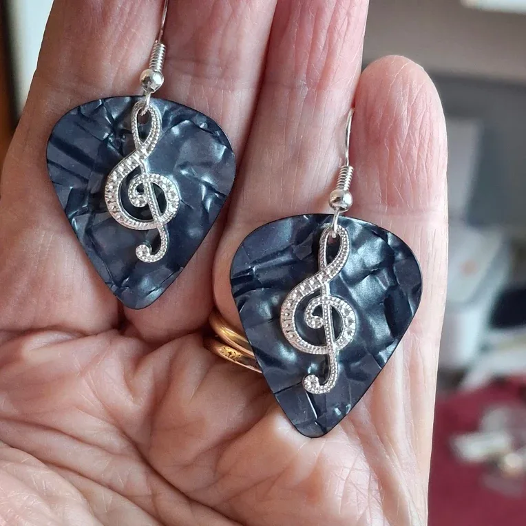 Guitar Pick Treble Clef Earrings