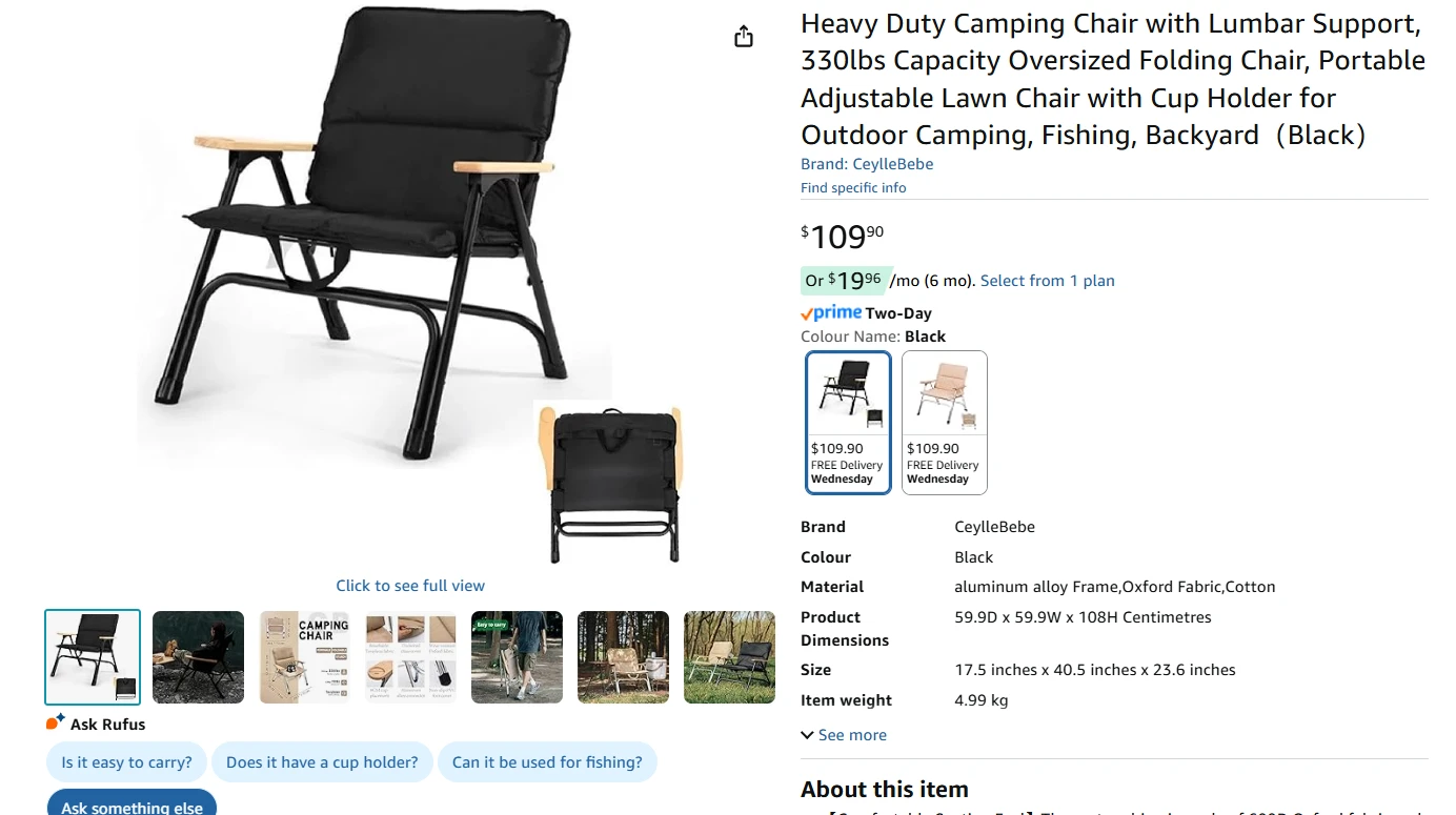Heavy Duty Camping Chair with Lumbar Support BNIB - photo 2