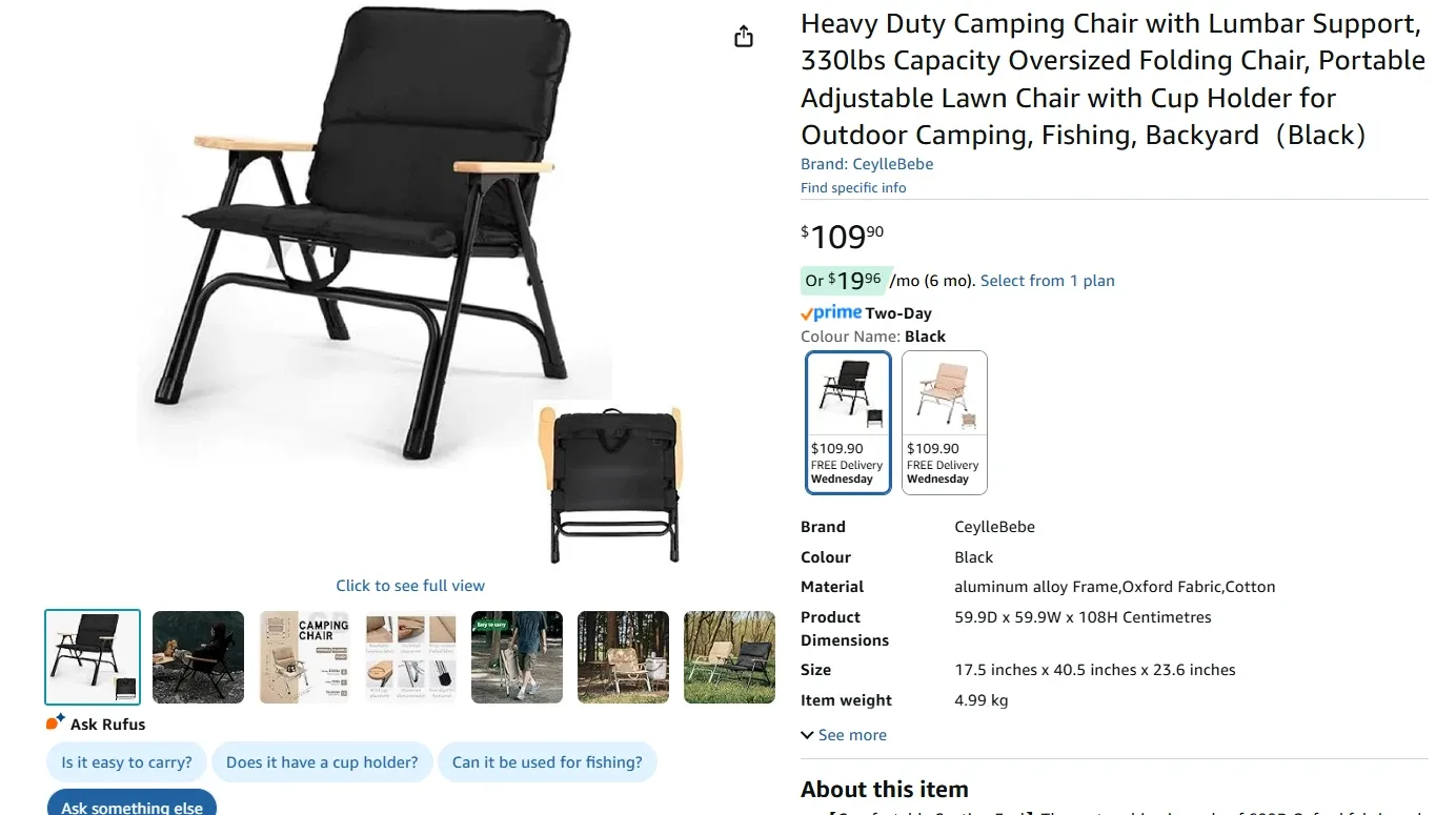 Heavy Duty Camping Chair with Lumbar Support BNIB image indicator(2)
