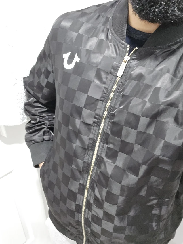 True Religion Black Checkered Bomber Jacket