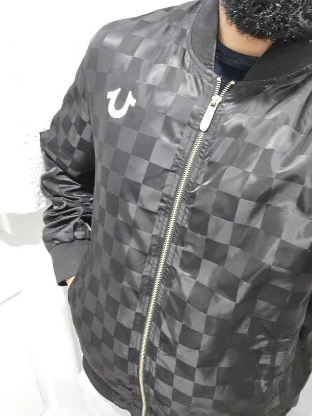 True Religion Black Checkered Bomber Jacket