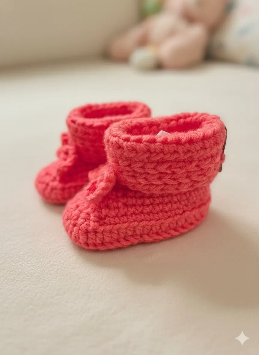 Handmade Crochet Baby Booties - Coral image indicator(2)