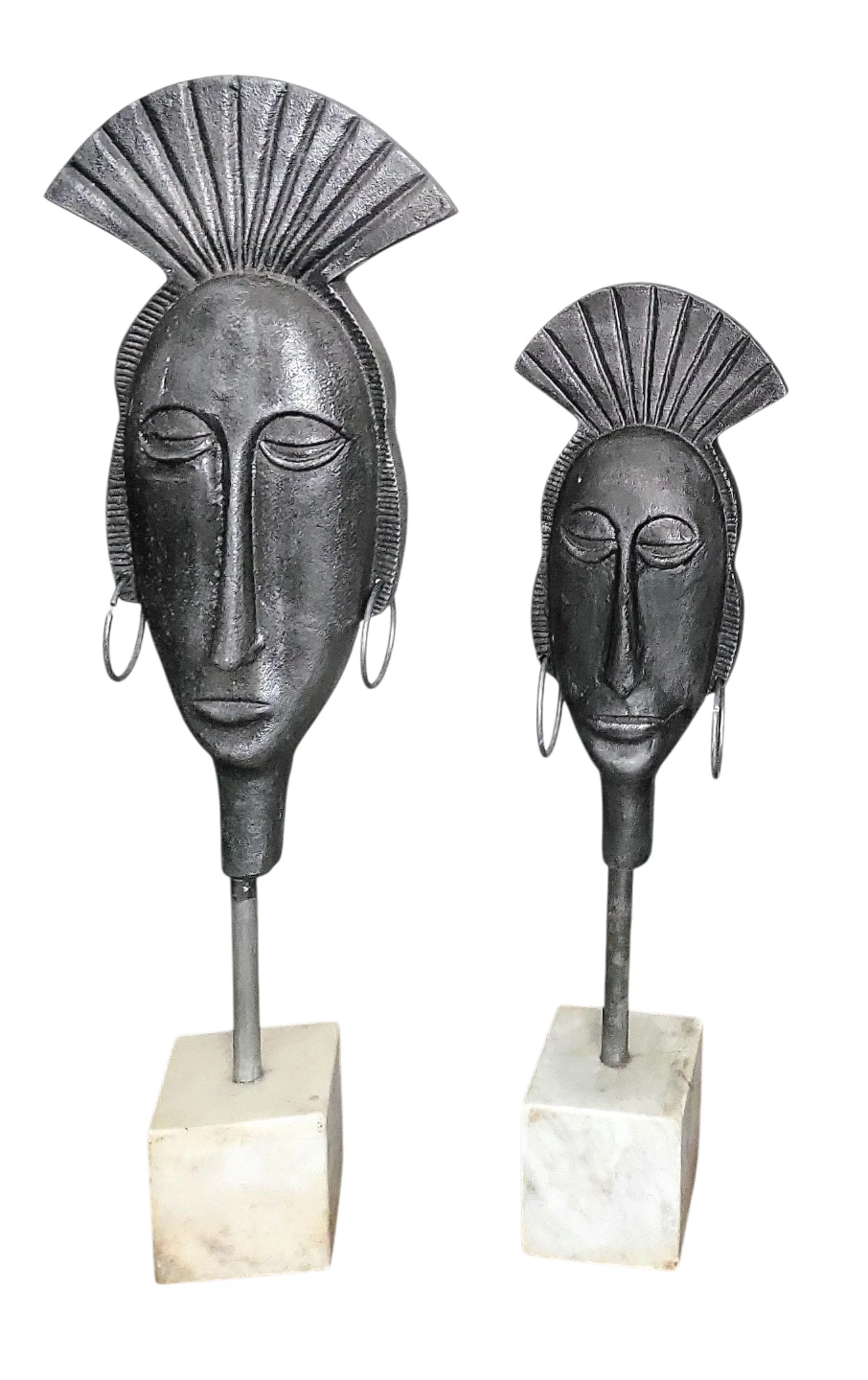 Pair of Decorative Metal AfricanFace Sculptures