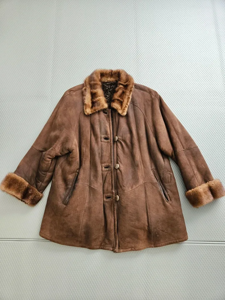 Brown Shearling jacket with Fur Trim
