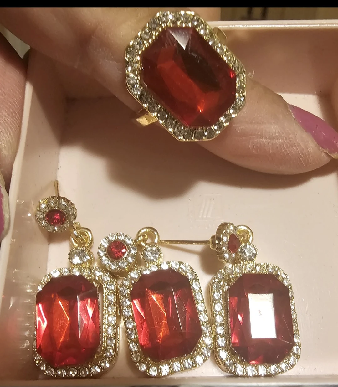 Red Gemstone Ring & Earrings Set