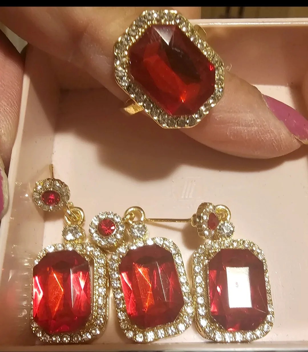 Red Gemstone Ring & Earrings Set
