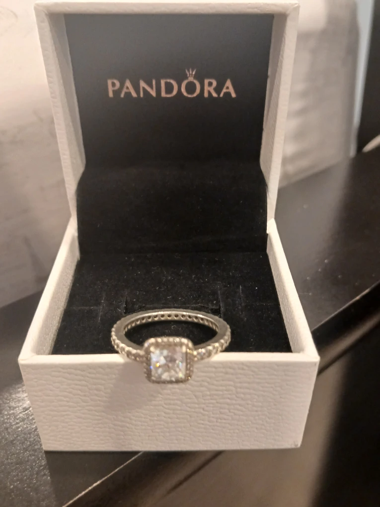 Pandora Square Sparkle Halo Ring, Size 54