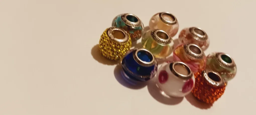 Lot of 10 × Sterling Silver 925 Signed Glass Beads Charms image indicator(4)