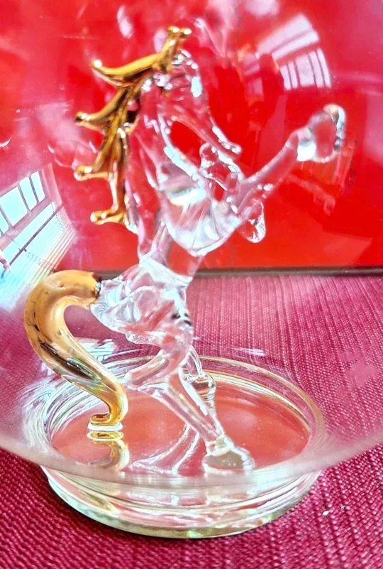 Vtg. Clear Glass Globe with GLASS HORSE Tree Ornament from Sears image indicator(2)