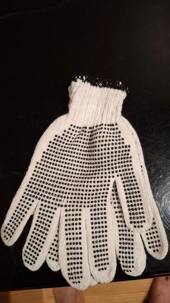 White Work Gloves with Black Dots