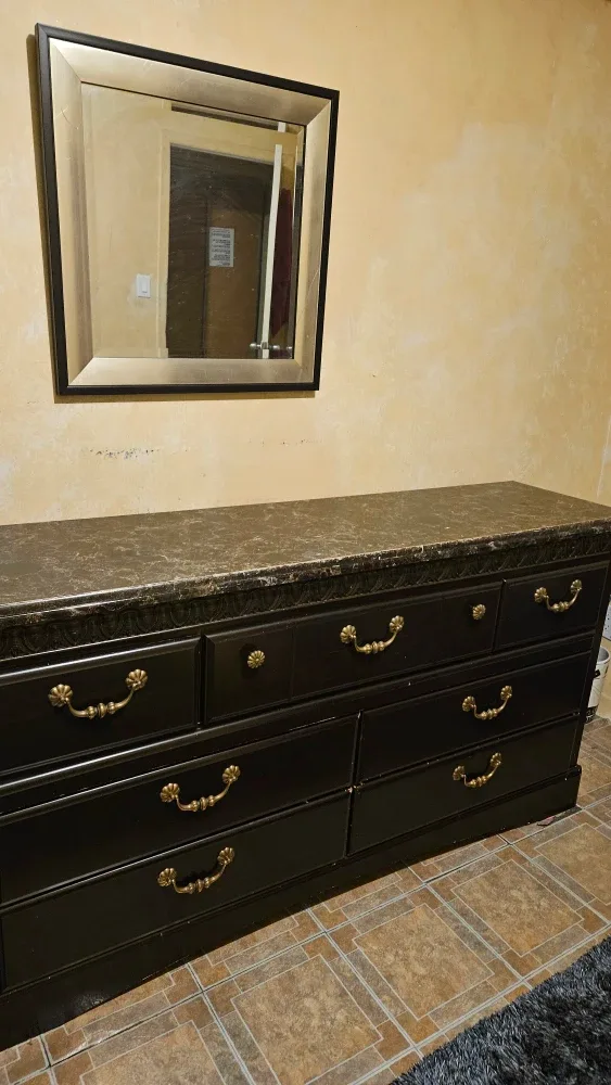 2 Dark Brown Dressers with Marble Top ( BOTH). image indicator(5)