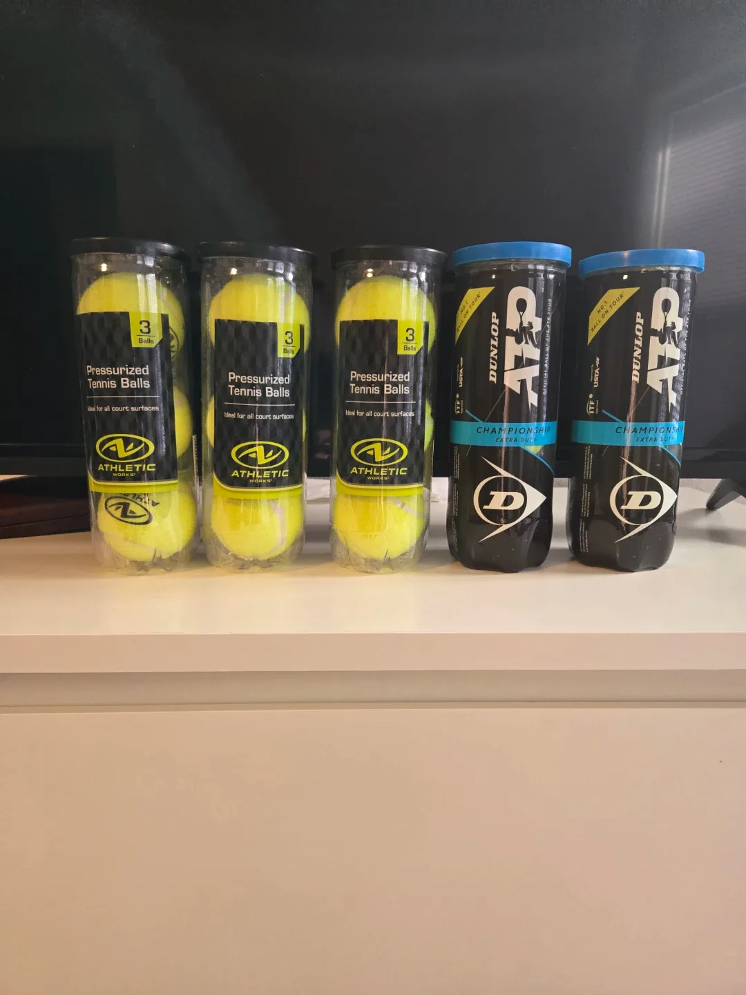Tennis Balls: Athletic Works & Dunlop - 5 Cans