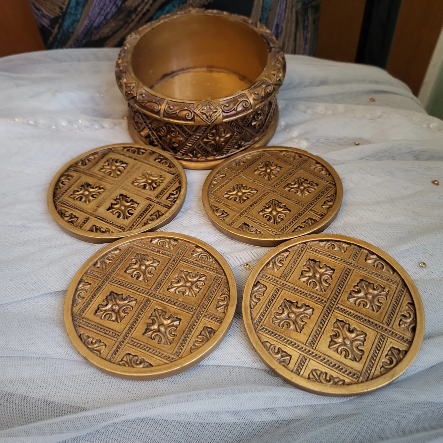Casa Elite Gold Coaster Set with Holder
