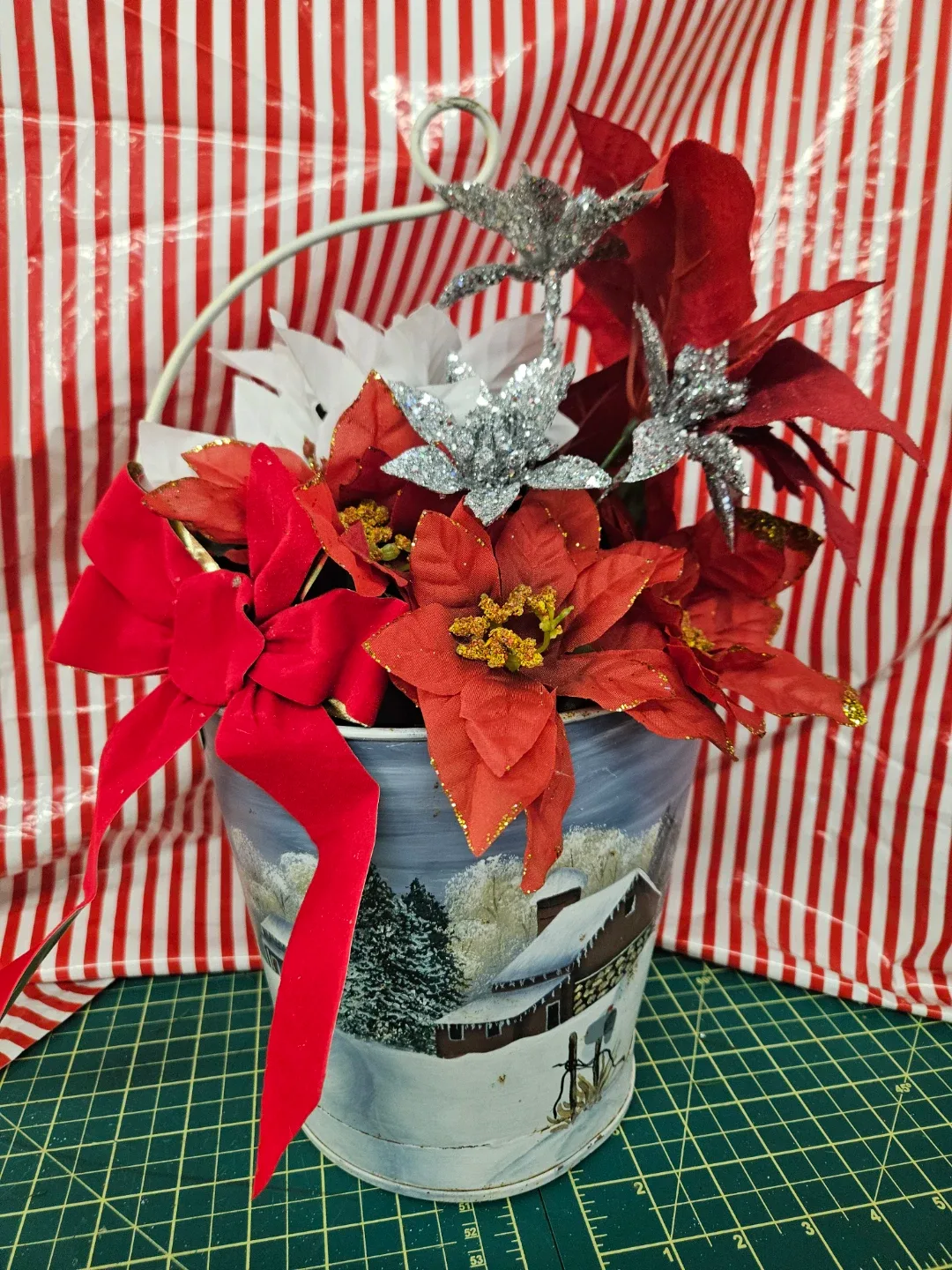 Painted Christmas Poinsettia Bucket
