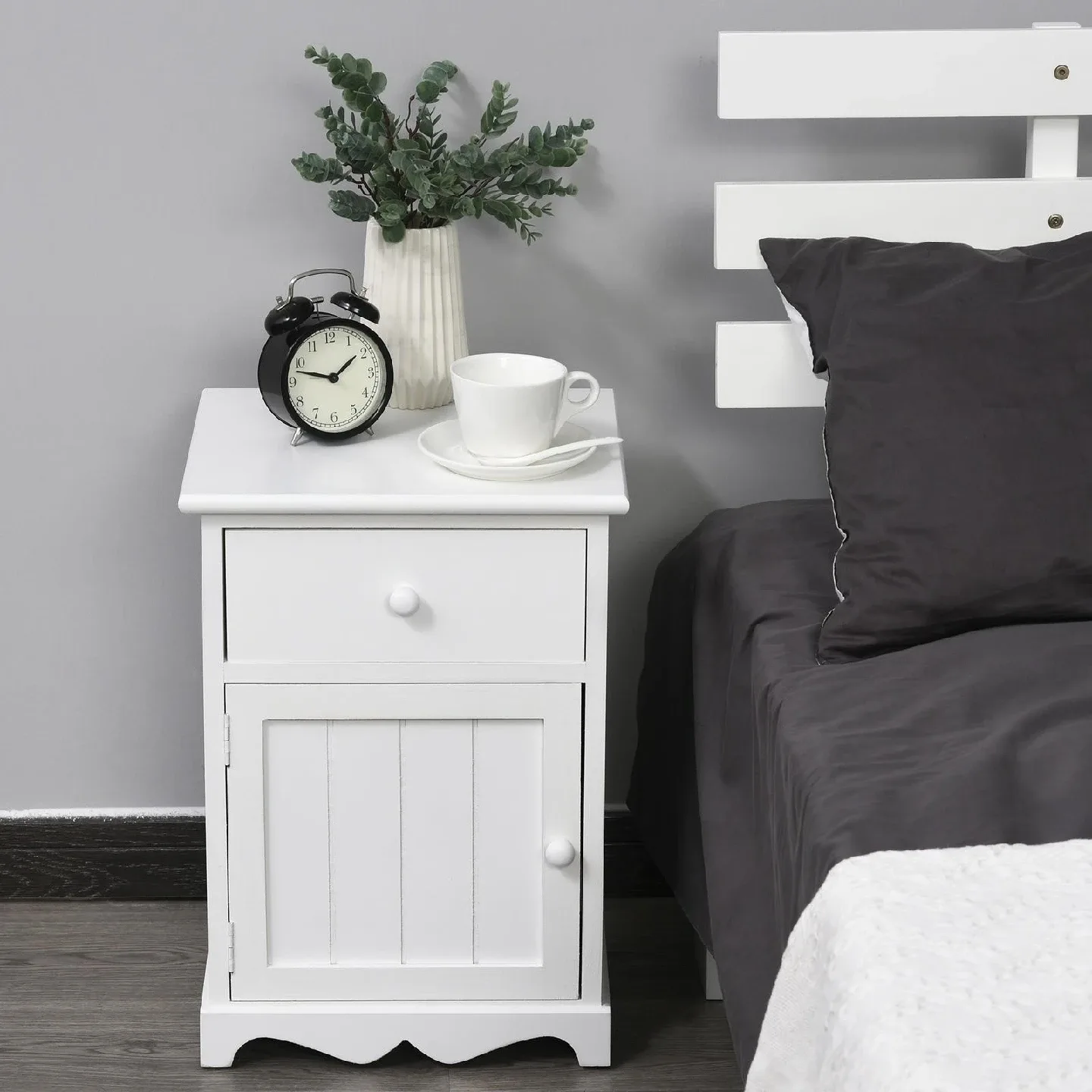 White Nightstand with Drawer & Door set of 2