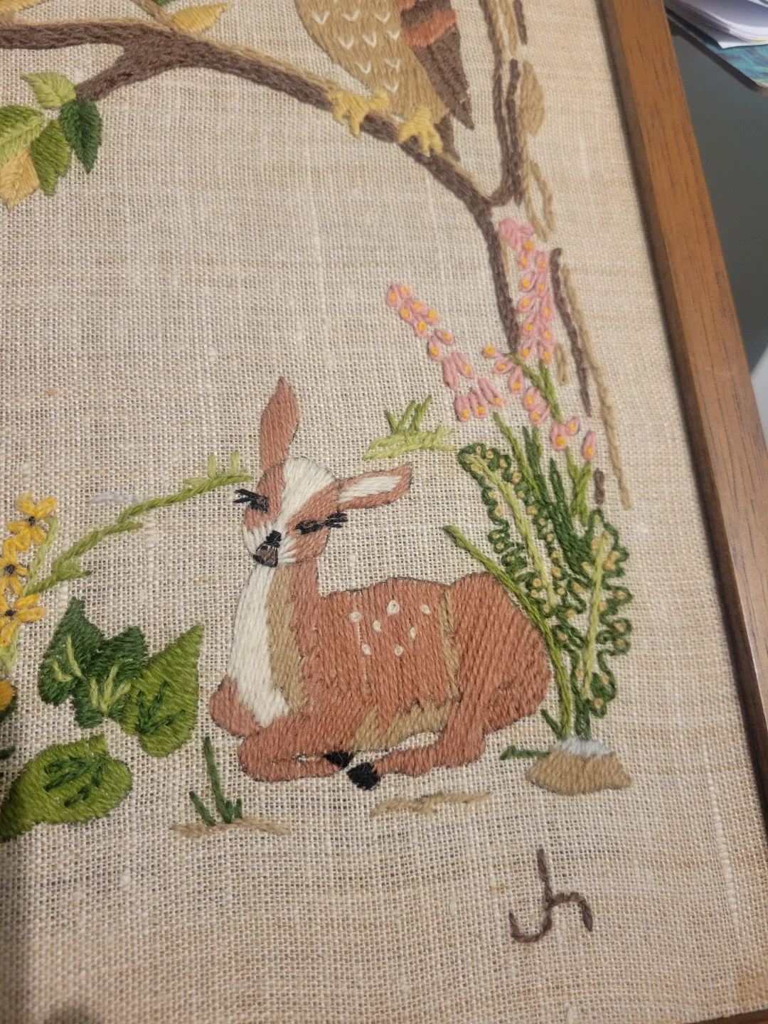 Crewel Embroidered Woodland Picture.Baby. nursery.art image indicator(4)