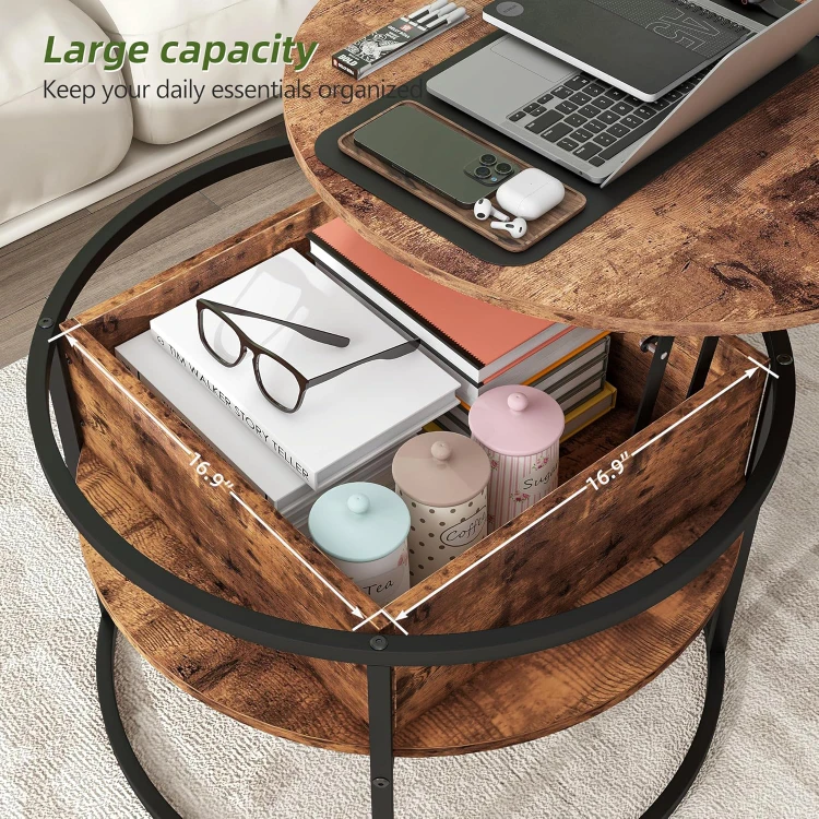 Round Lift Top Coffee Table with Storage - photo 4