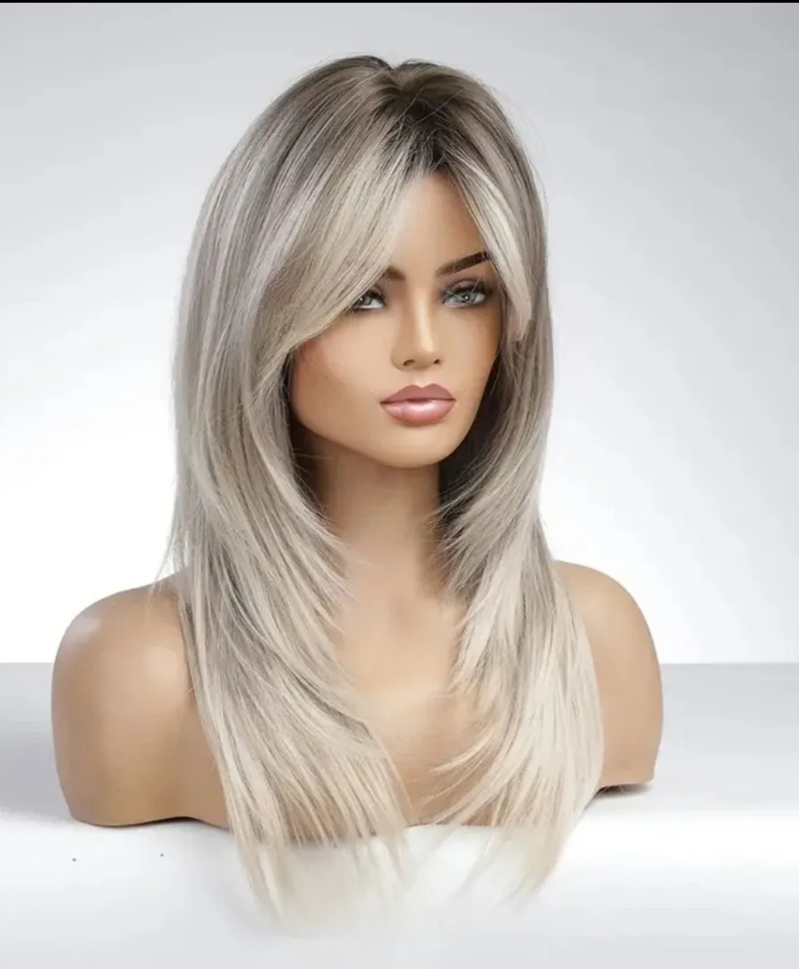 Silver Grey Layered Synthetic Wig