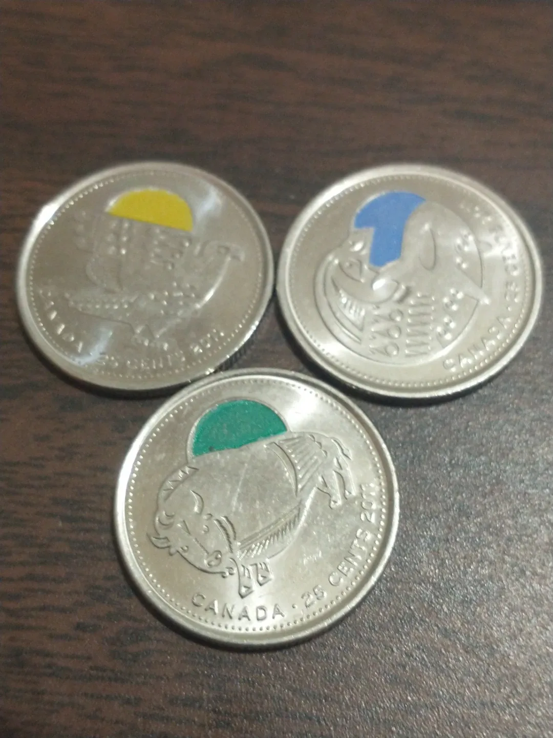 Lovely 2011 Canada three colourized quarters complete set image indicator(2)