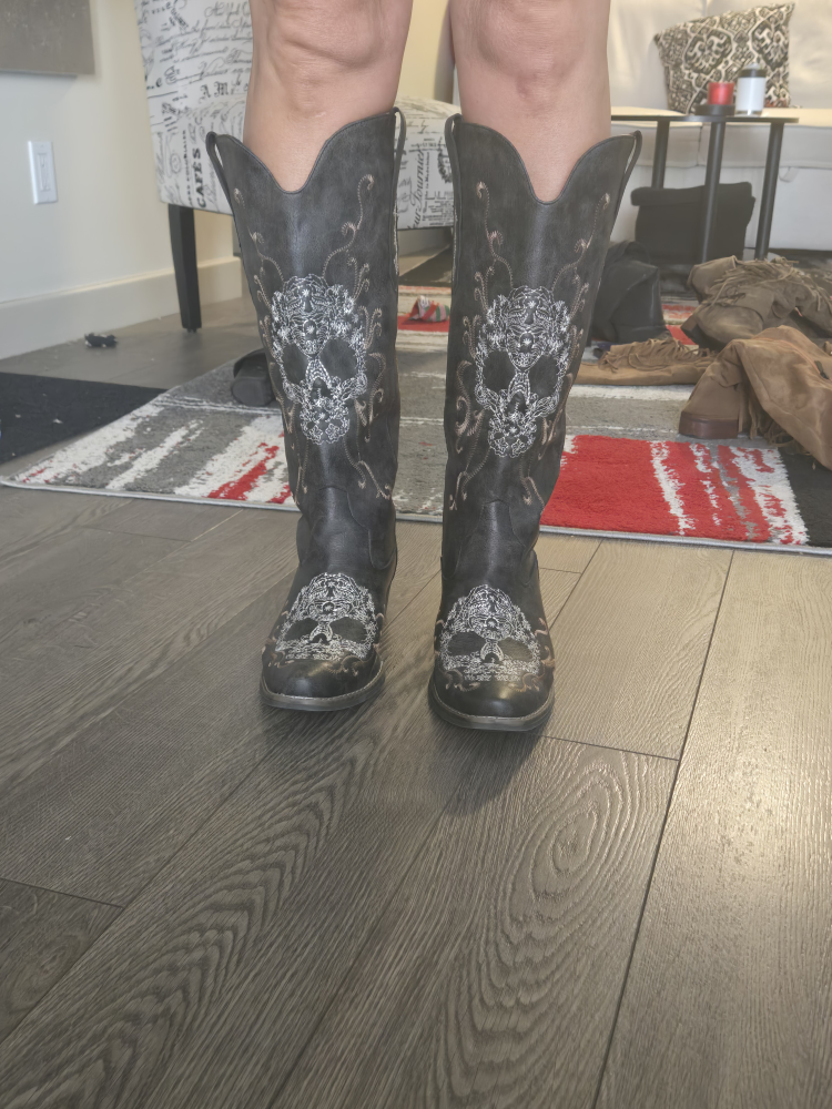 Black Embroidered Skull Boots - photo 3