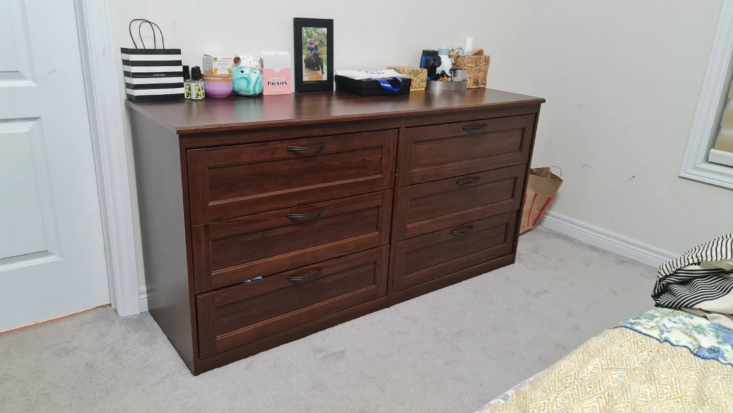 Dark Wood Dresser with 6 Drawers