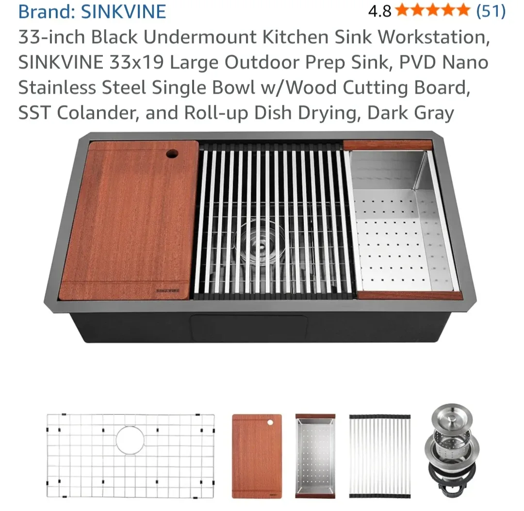 SINKVINE 33-inch Undermount Kitchen Sink Workstation