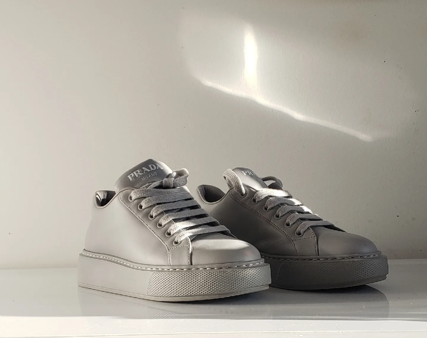 Prada Dove Grey Leather Sneakers - Size 7 image indicator(2)