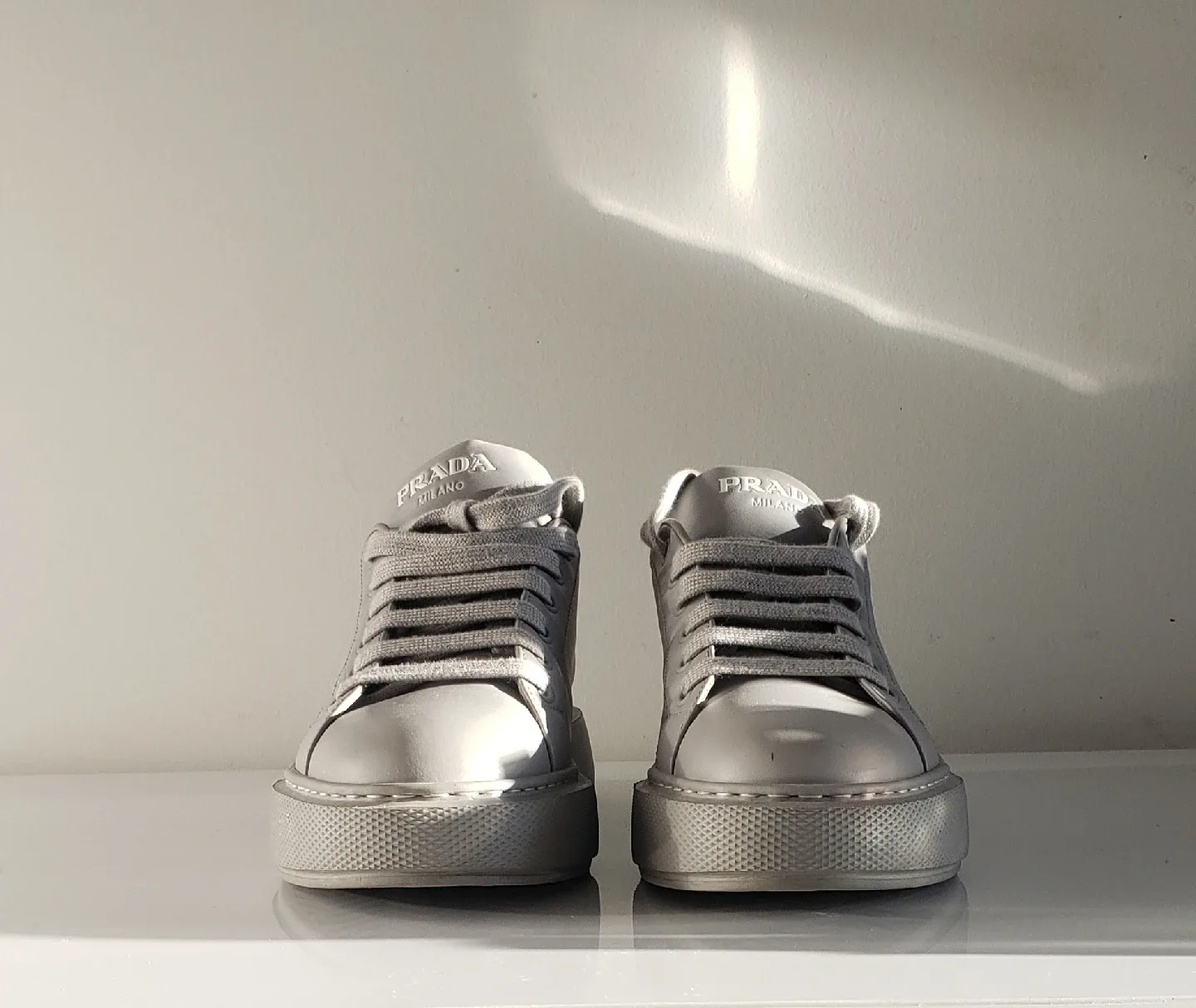 Prada Dove Grey Leather Sneakers - Size 7 image indicator(3)