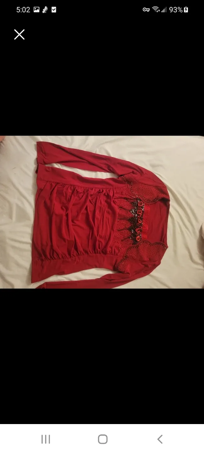 Red Long Sleeve Top with Floral Detail thumbnail