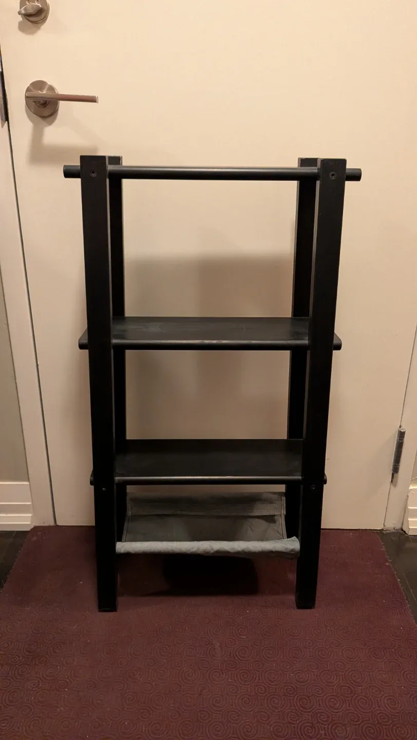 Black Wooden Shelf Unit, 3 Shelves plus hammock thumbnail