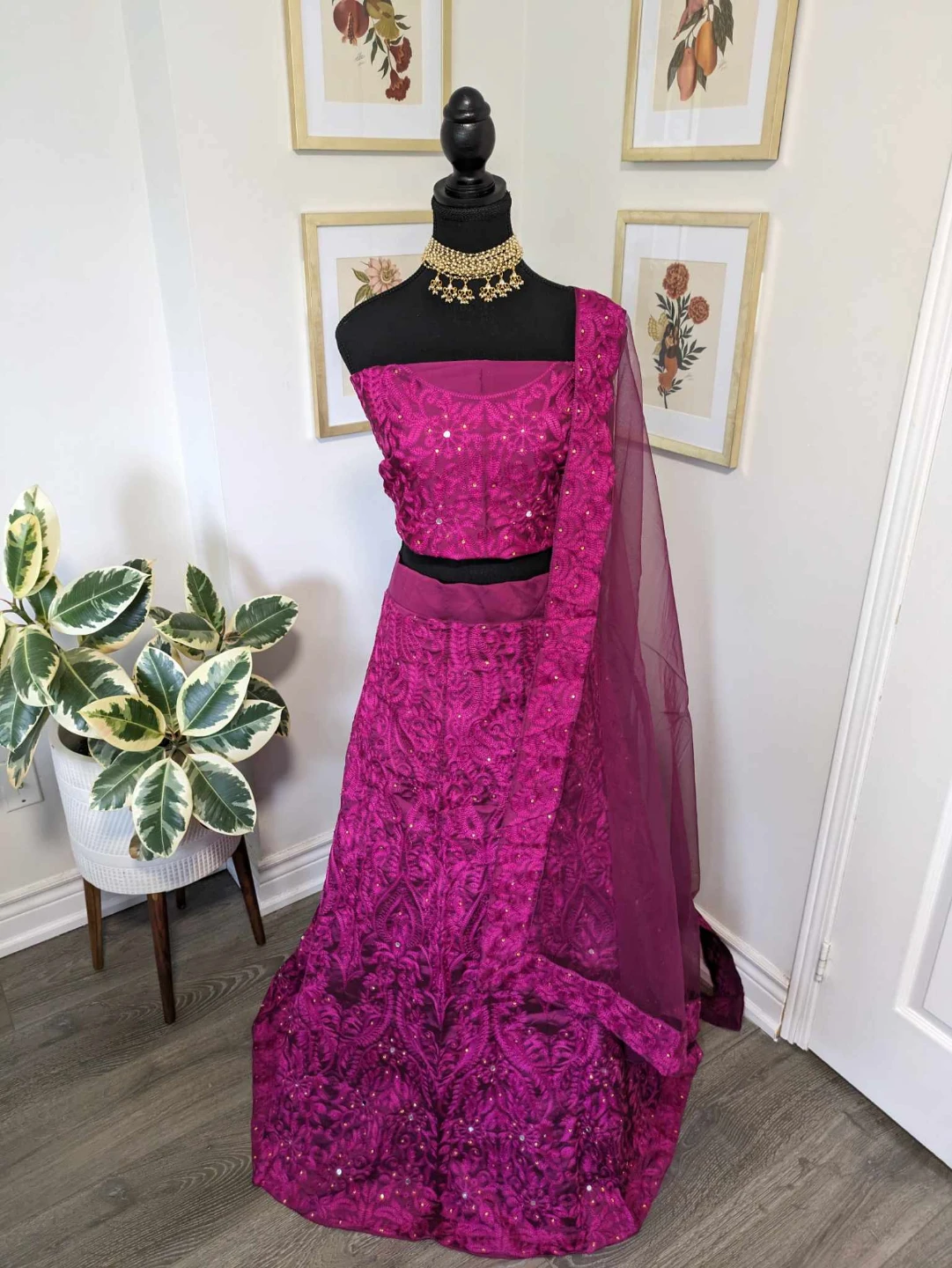 Magenta Lehenga Choli Set semi stitch