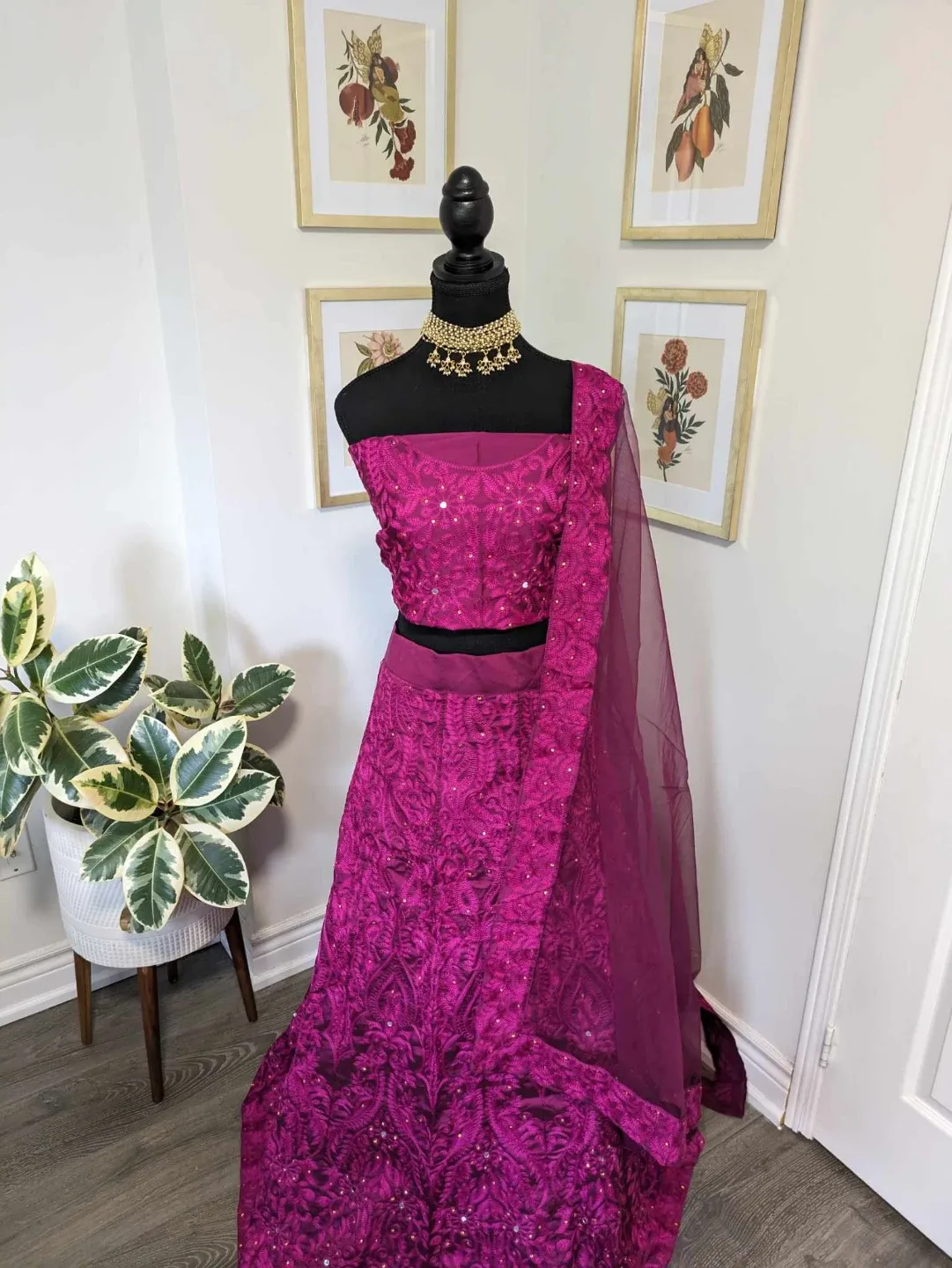 Magenta Lehenga Choli Set semi stitch image indicator(3)