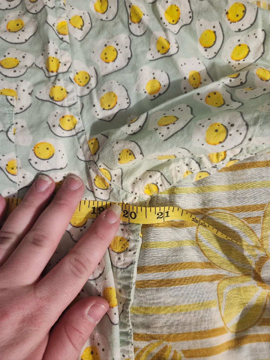 Yellow and white egg print mens button-up shirt image indicator(4)