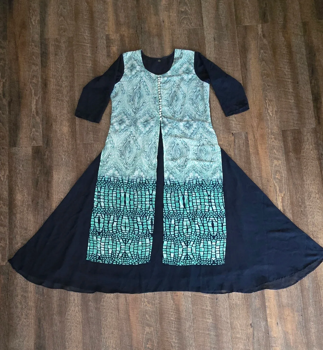 Long Dress - Blue & Green Pattern XL