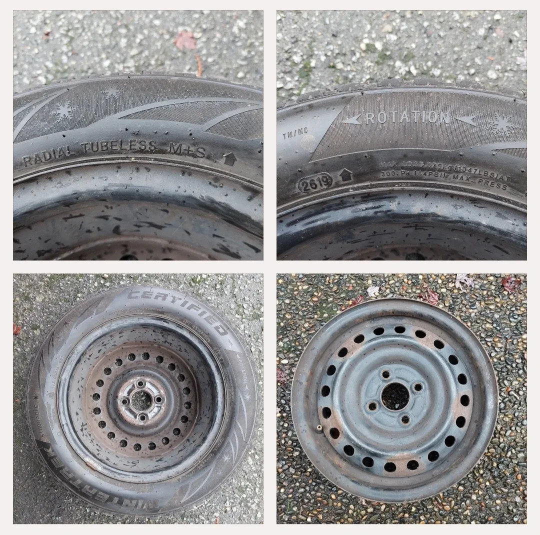 175/65R14  Certified Wintertrek Studdable Tires set Steel Wheels