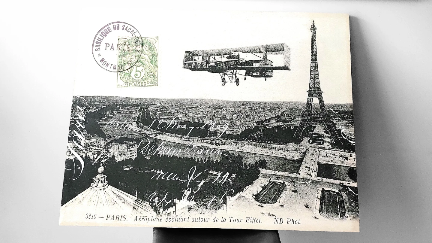 Vintage Paris Aeroplane Eiffel Tower Postcard Art. 40 x 30" - photo 3