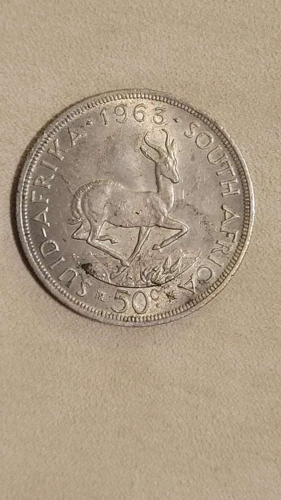 Vintage South African 50c big Silver Coin - 1963 image indicator(2)