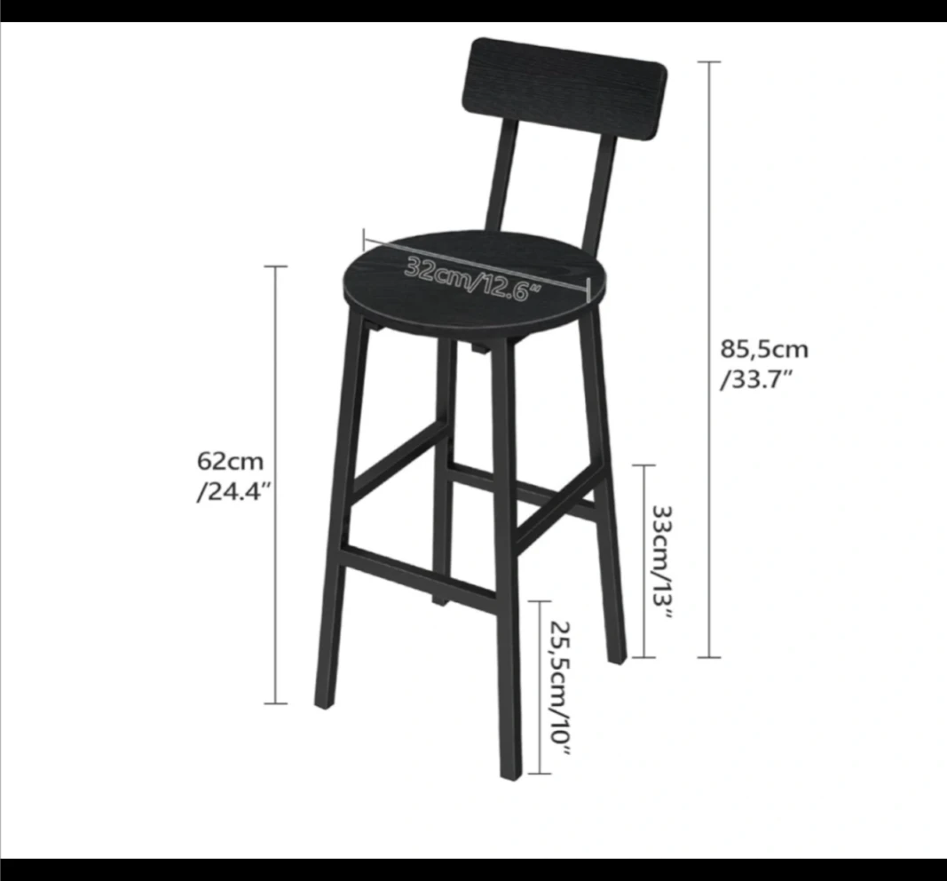 Black Bar Stool - 24.4" Seat Height - photo 2