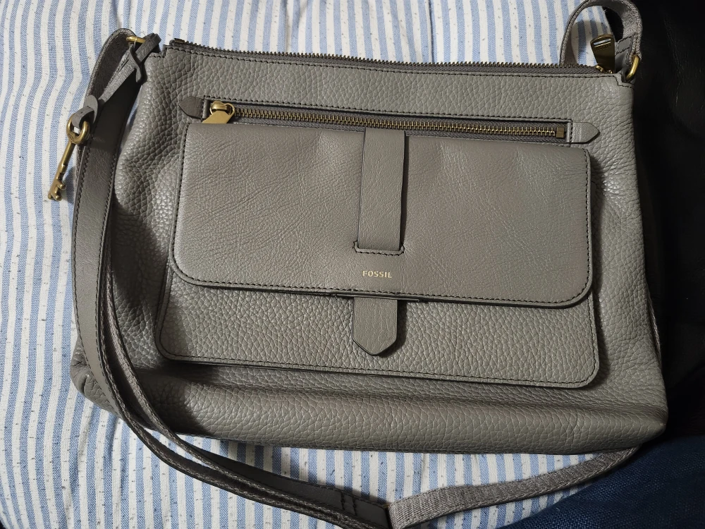 Fossil Grey Leather Crossbody Bag