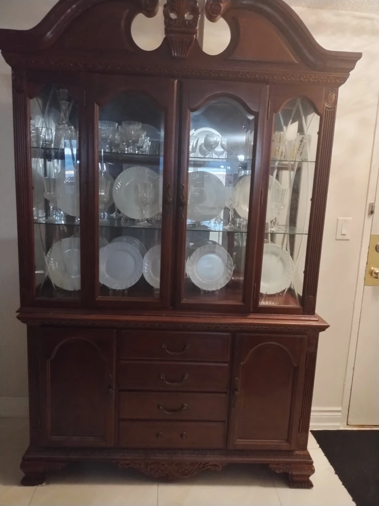 Antique Dark Wood China Cabinet and 4 chair with table - photo 2
