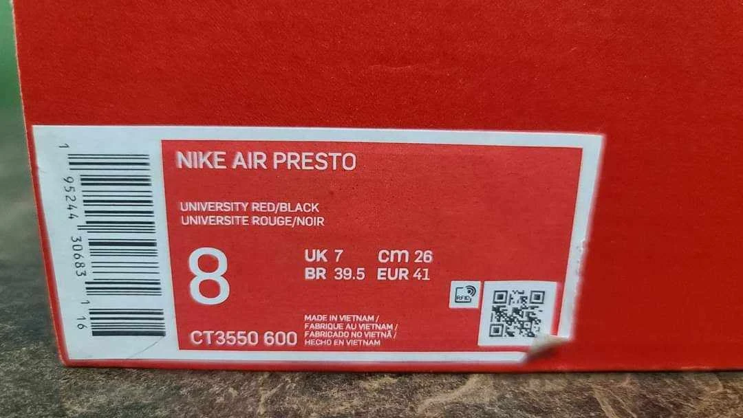 Nike Air Presto University Red/Black, Size 8