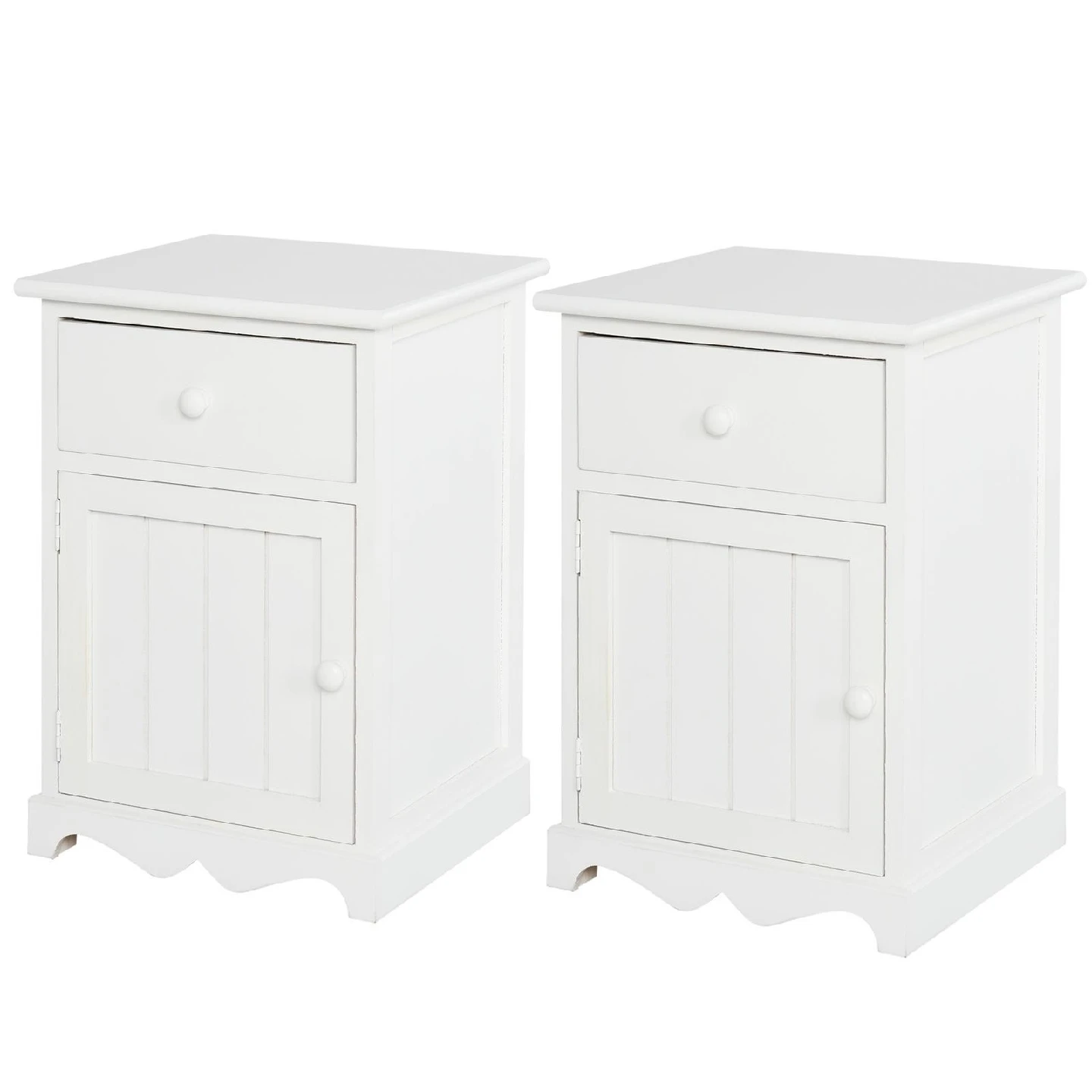 White Nightstand with Drawer & Door set of 2 - photo 2